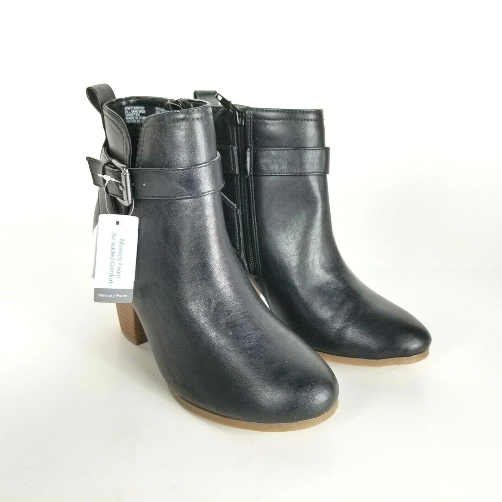 Time and Tru Womens‎ Black Heeled Bootie Size 8.5 Memory Foam Ankle Moto Boots